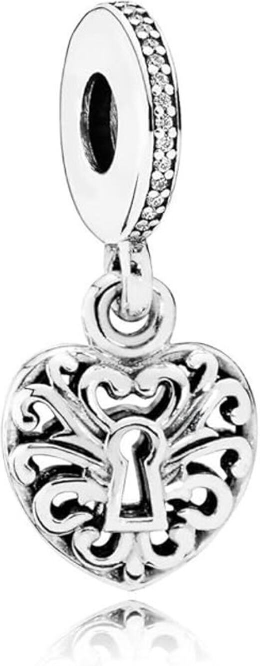 Pandora Retired Intricate Heart Lock Pendant Charm ALE Sterling Silver 925 CZ